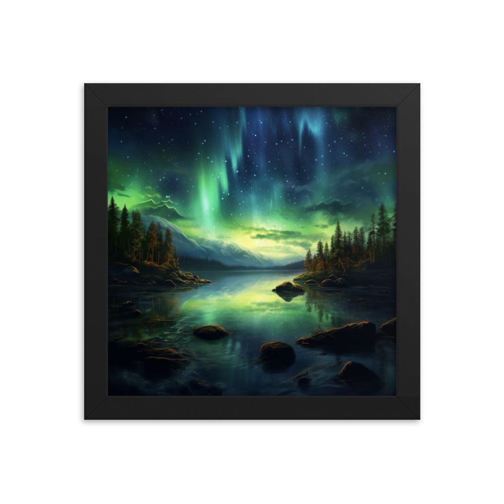 Celestial Night Spectacle Over The Lake Framed Poster - Oh Posters