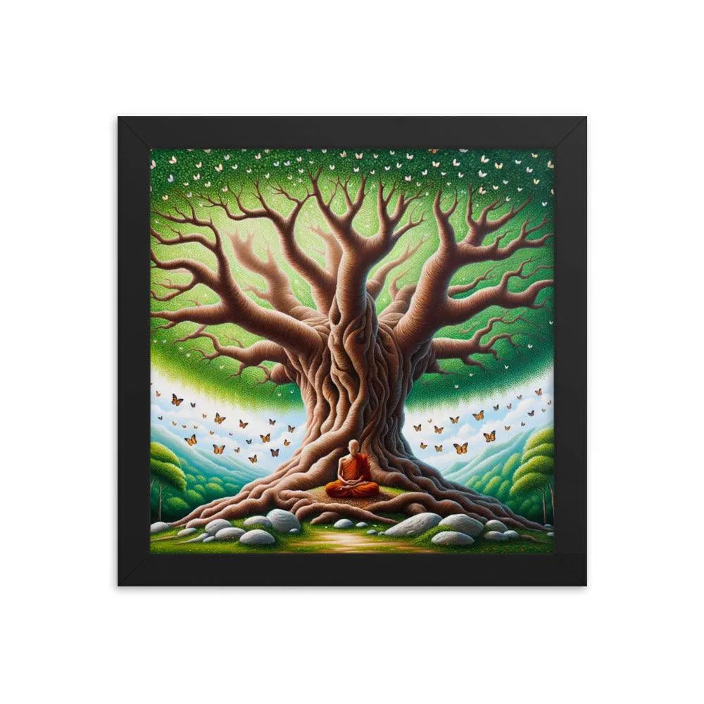 Meditation Serenity Tree Life Butterflies Art Framed Poster - Oh Posters