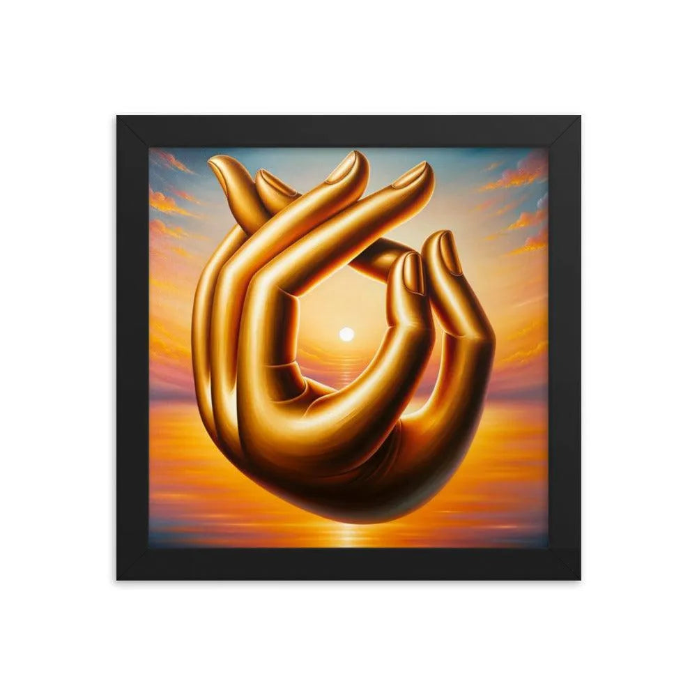 Golden Buddha Hands Meditation Sunset Oil Painting Framed Poster - Oh Posters