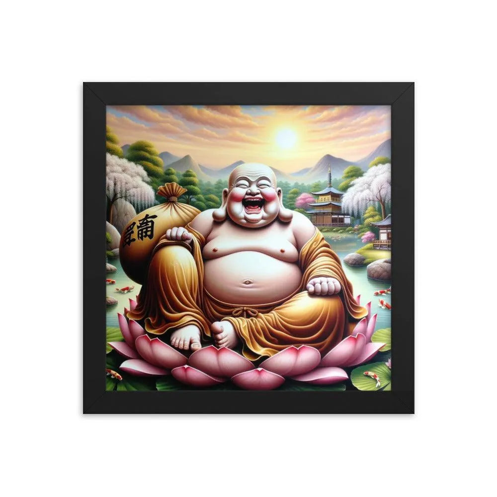 Laughing Buddha Peaceful Garden Sunrise Art Framed Poster - Oh Posters