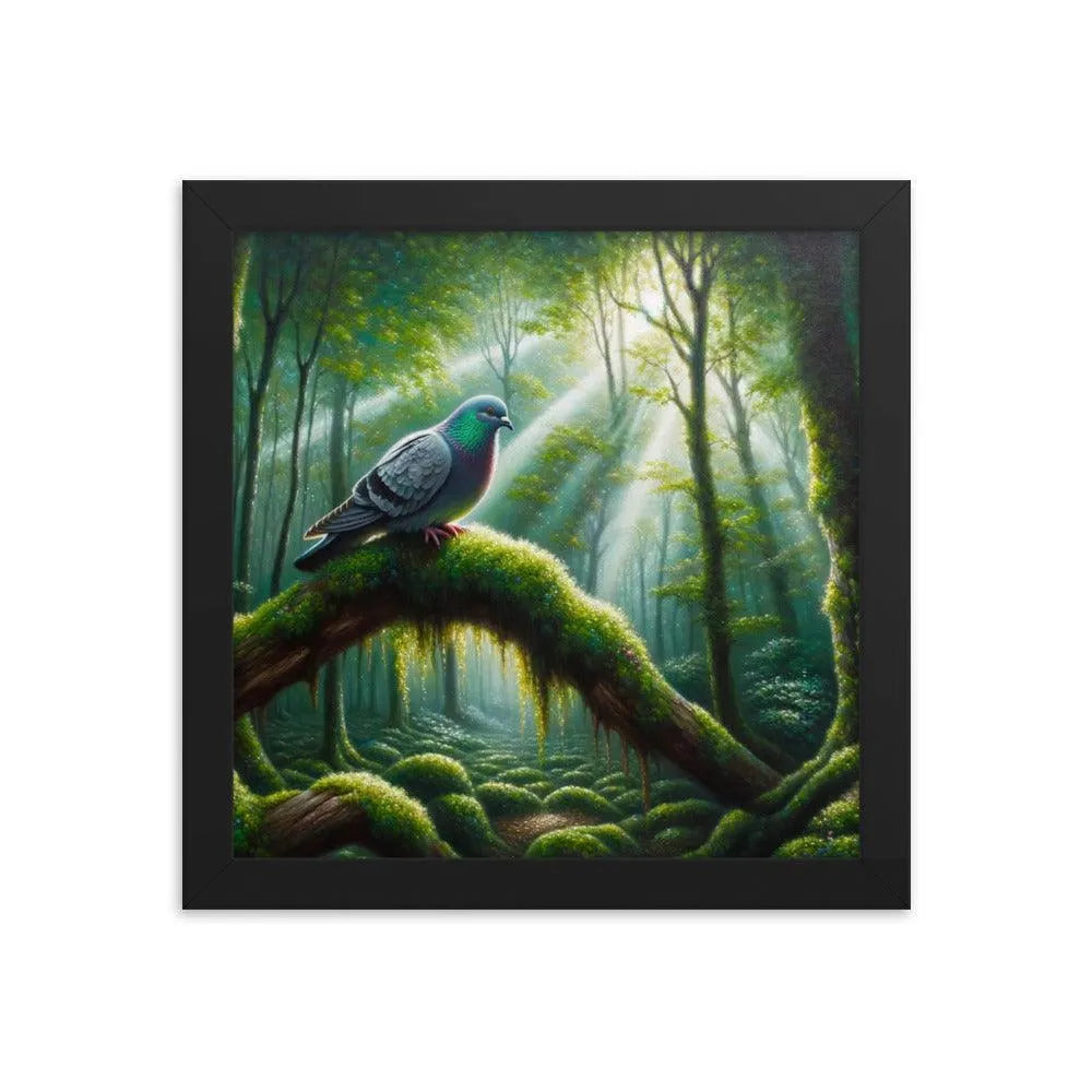 Enchanted Forest Pigeon Mystical Morning Light Framed Poster - Oh Posters