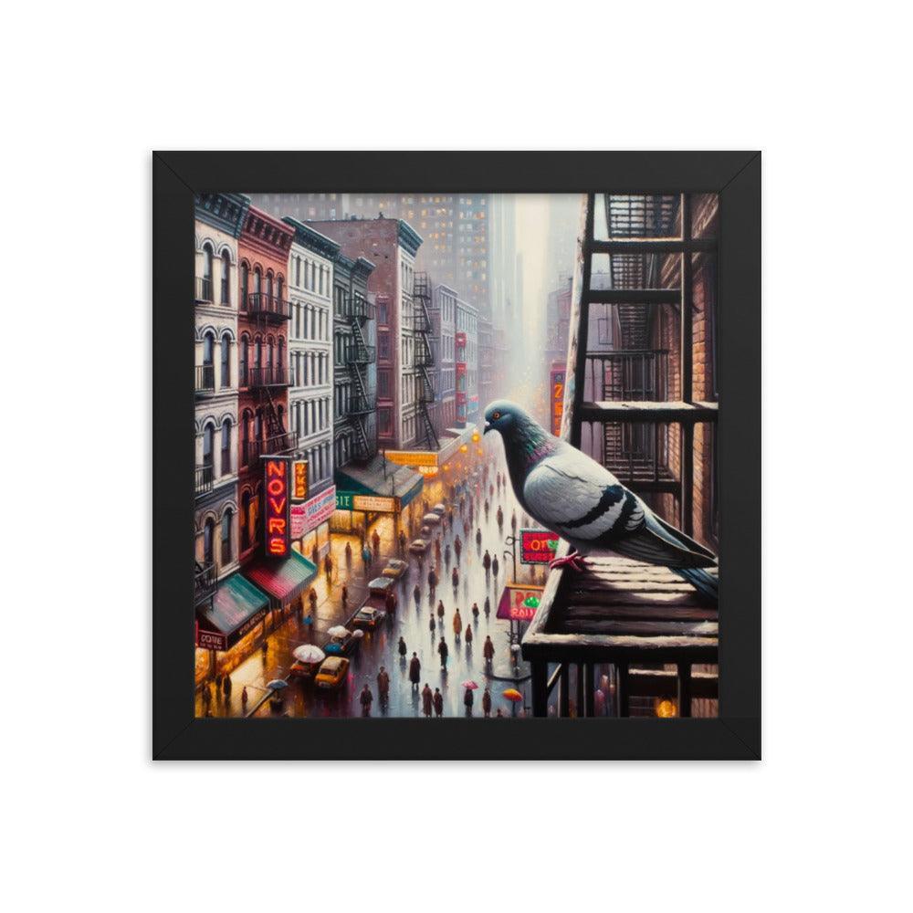 New York Pigeon Overlook Urban Scene Framed Poster - Oh Posters