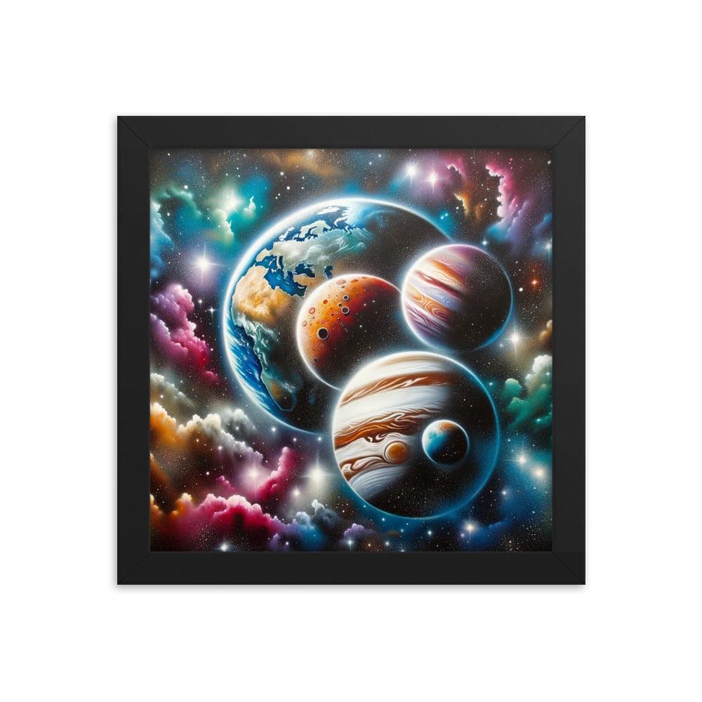 Cosmic Panorama with Planets and Stars Spray Paint Art Framed Poster - Oh Posters