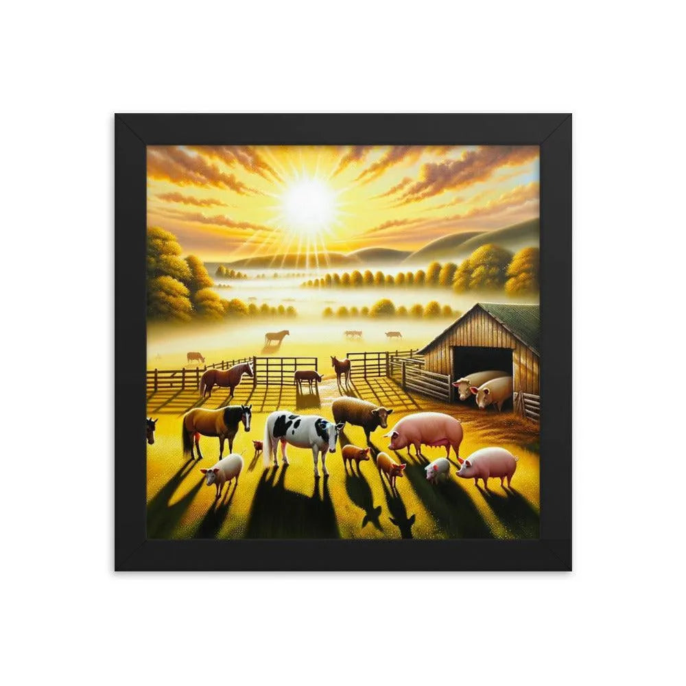 Serene Morning on the Farm Acrylic Painting Framed Poster - Oh Posters