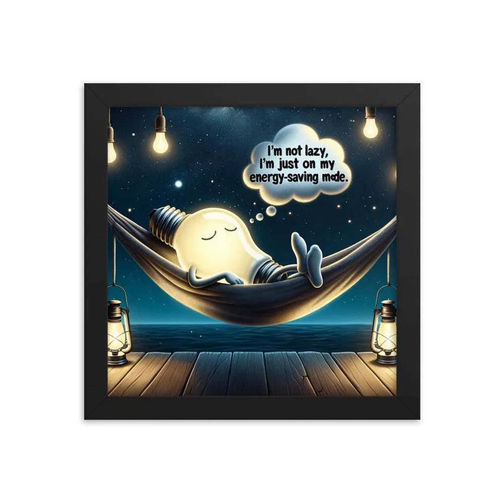 Lazy Light Bulb Energy-Saving Humor Night Illustration Framed Poster - Oh Posters