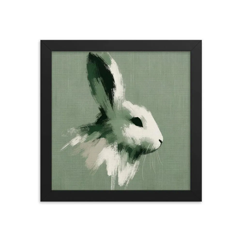 Green Brush Stroke Rabbit Minimalistic Art Framed Poster - Oh Posters