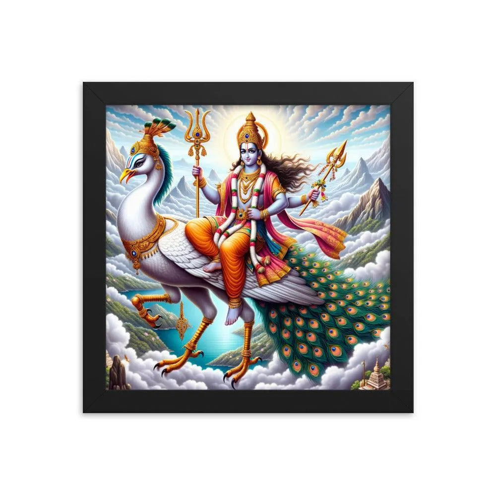 Hindu Lord Kartikeya on Peacock Divine Art Framed Poster - Oh Posters