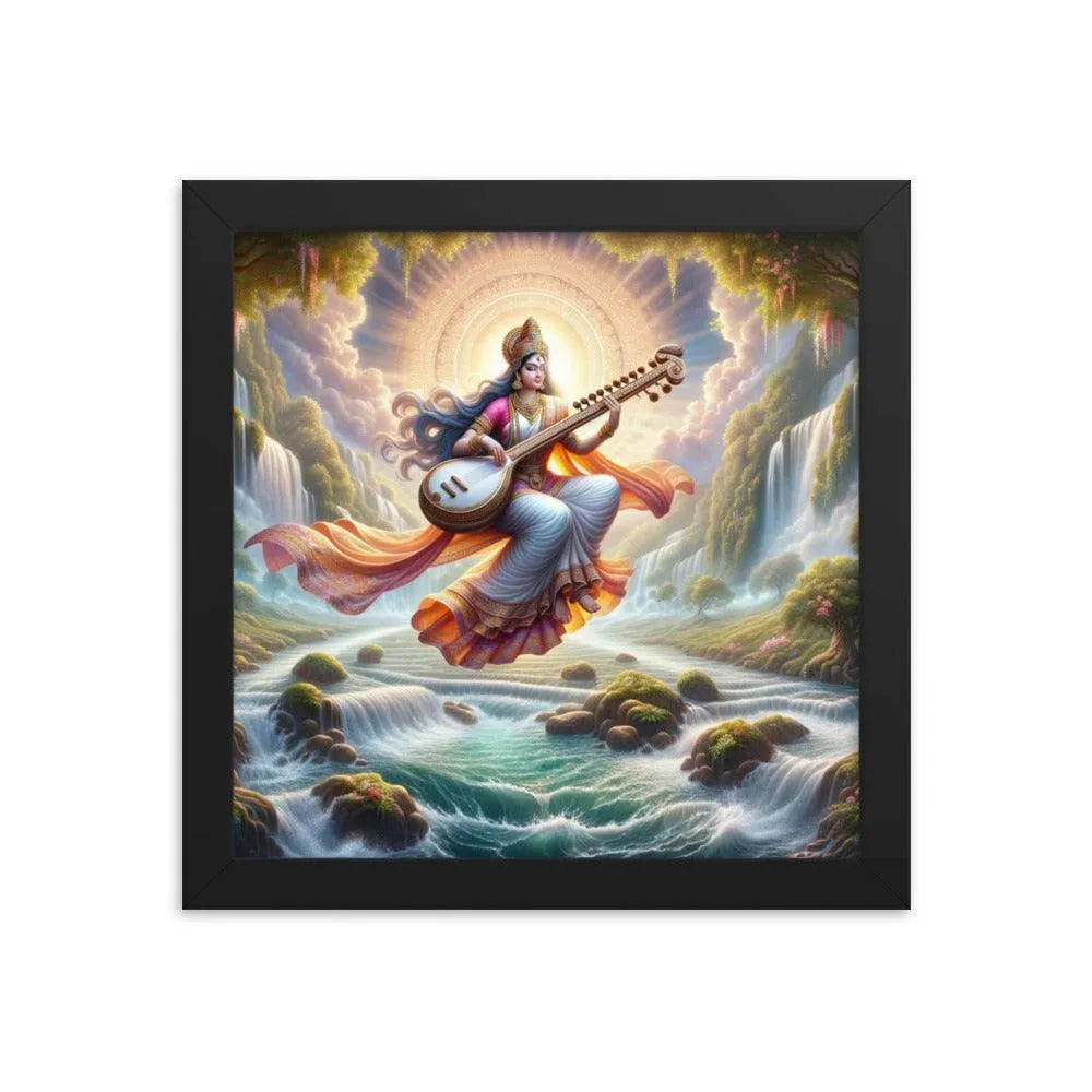 Goddess Saraswati Veena Serenity Hindu Framed Poster - Oh Posters