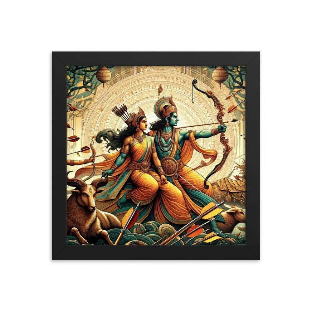 Hindu Lord Rama, Sita, and Lakshmana Ramayana Epic Art Framed Poster - Oh Posters