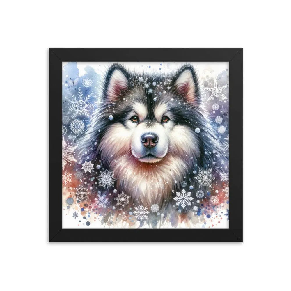 Snowy Flurries Alaskan Malamute Watercolor Framed Poster - Oh Posters