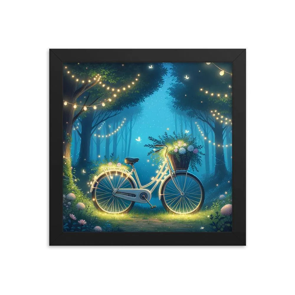 Enchanted Forest Glade Bicycle Illuminated Art Framed Poster - Oh Posters