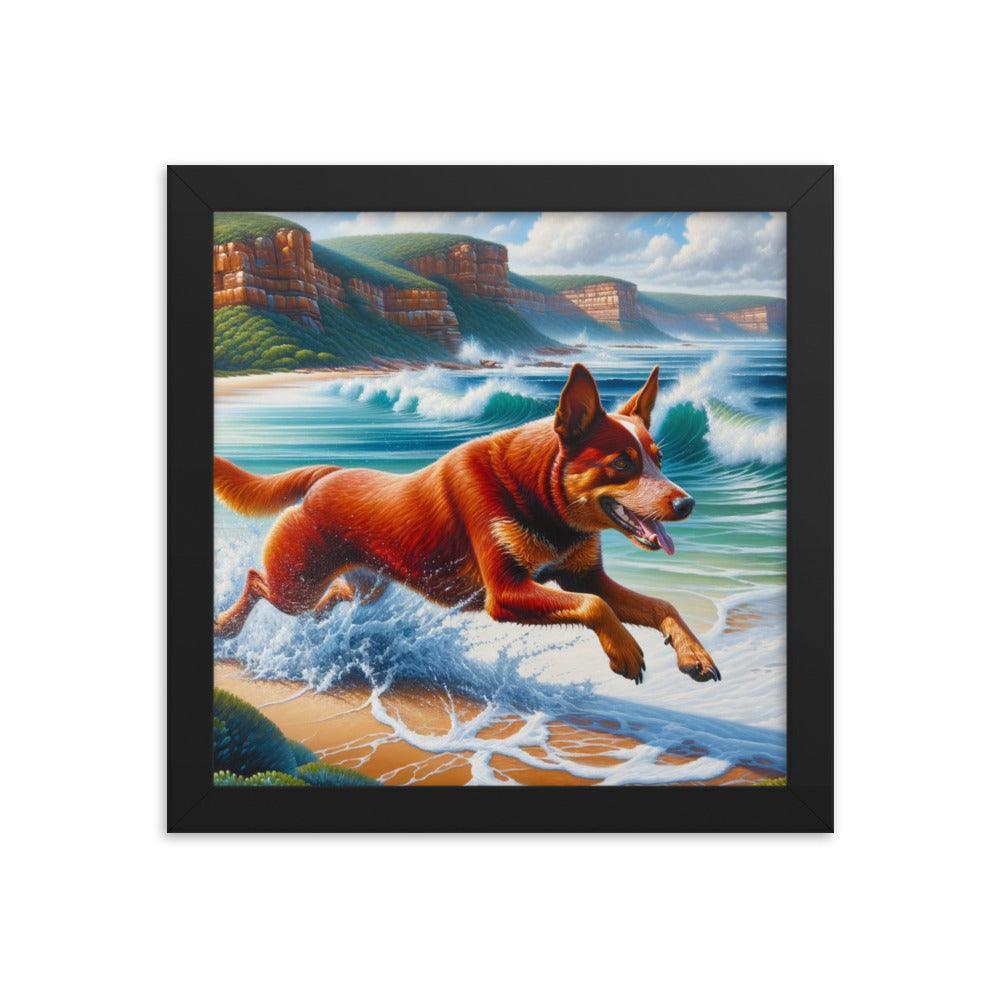 Coastline Australian Cattle Dog Oil Painting Framed Poster - Oh Posters