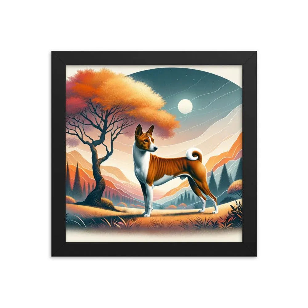 Graceful Basenji Dog in a Unique Landscape Framed Poster - Oh Posters