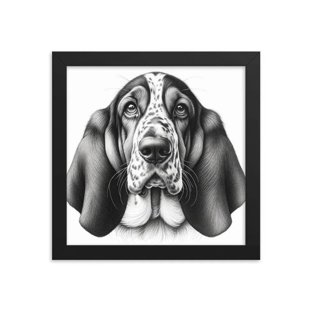 Detailed Basset Bleu de Gascogne Portrait Drawing Framed Poster - Oh Posters