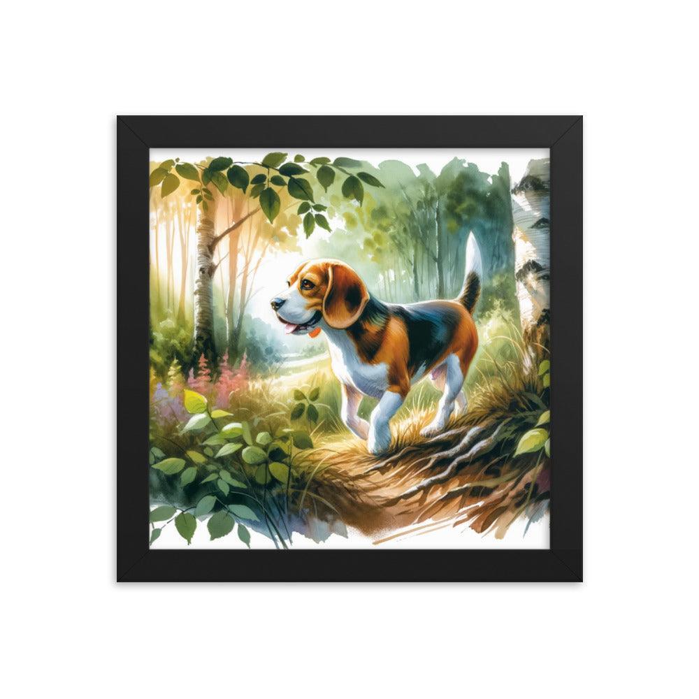 Forest Stroll Beagle in Watercolor Painting Framed Poster - Oh Posters