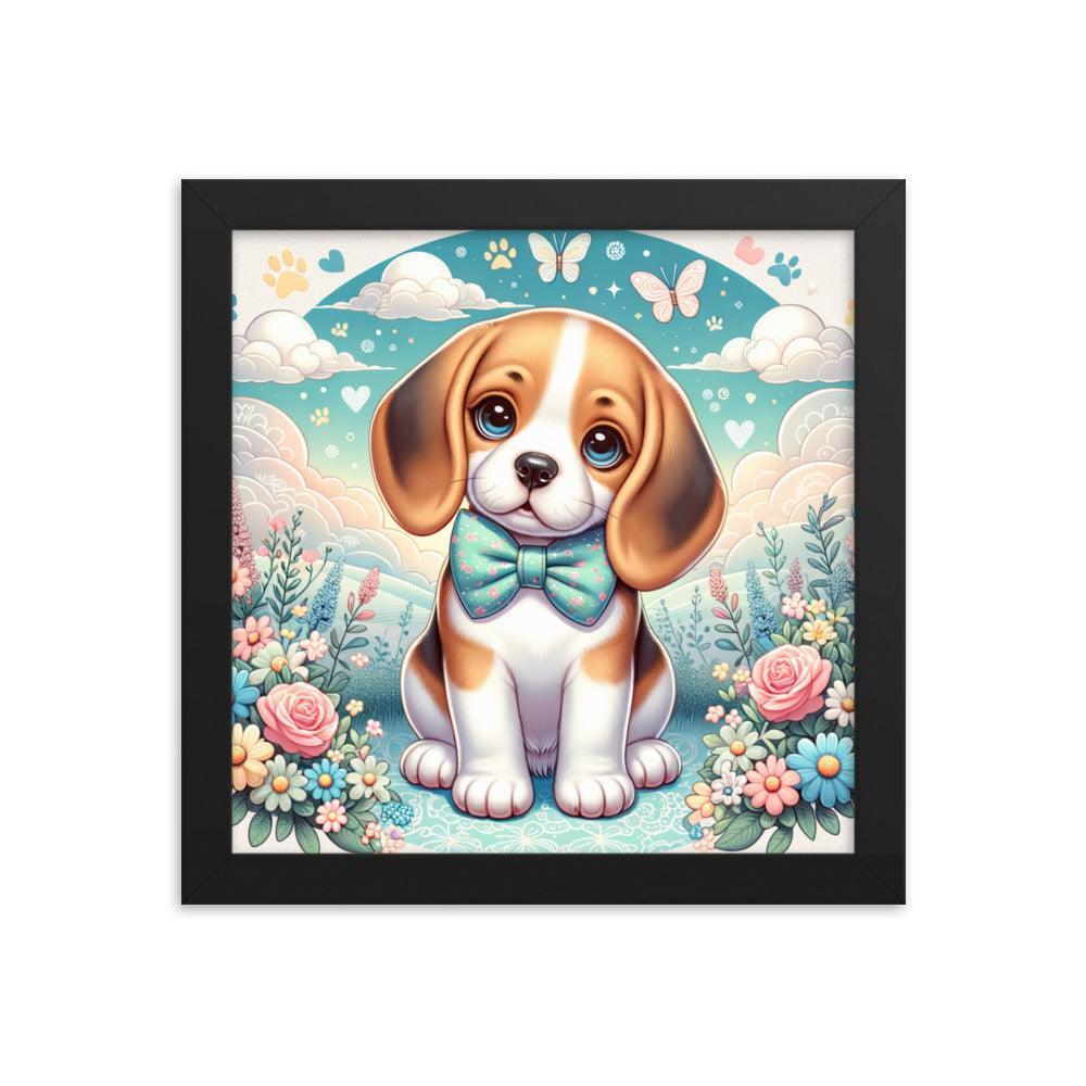 Curious Beagle with Bowtie Vector Art Framed Poster - Oh Posters