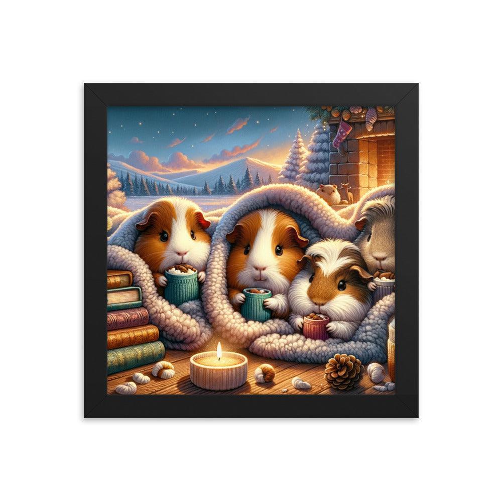 Cozy Guinea Pig Gathering Warmth and Cocoa Peaceful Framed Poster - Oh Posters