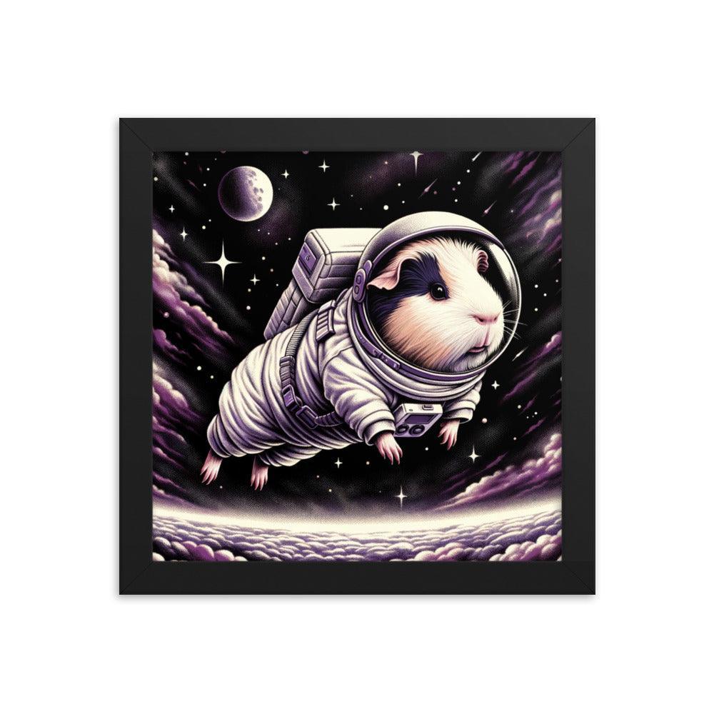 Guinea Pig Astronaut's Cosmic Odyssey Illustration Framed Poster - Oh Posters