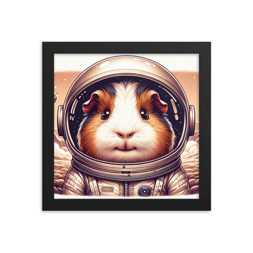 Cute Guinea Pig Astronaut Exploring Cosmic Adventures Illustration Framed Poster - Oh Posters