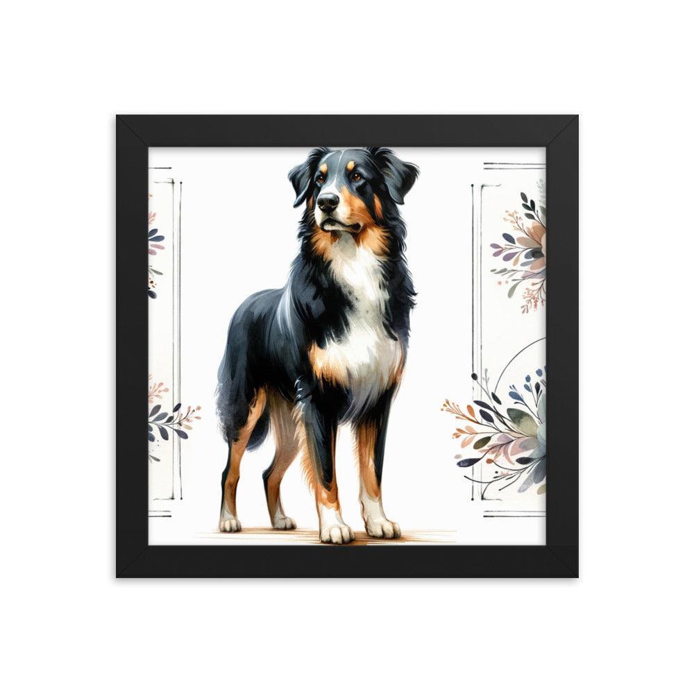 Graceful Beauceron Dog Watercolor Art with Soft Pastel Florals Framed Poster - Oh Posters