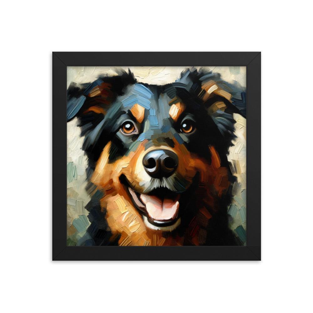 Joyful Beauceron Portrait Oil Painting Textured Brushwork Framed Poster - Oh Posters