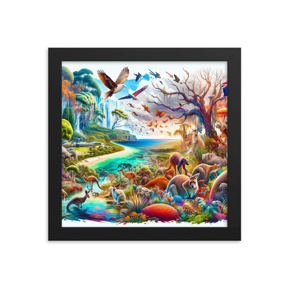 Enchanted Australian Wildlife Oasis Vivid Illustration Framed Poster - Oh Posters