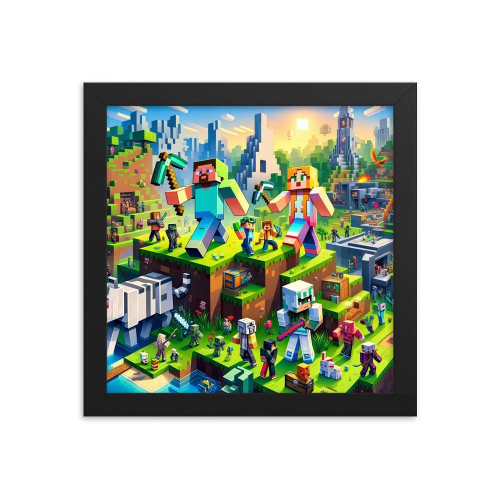 Heroic Minecraft Characters Epic Battle Framed Poster - Oh Posters