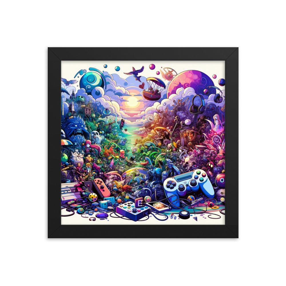 Video Game Universe Colorful Mashup Illustration Framed Poster - Oh Posters
