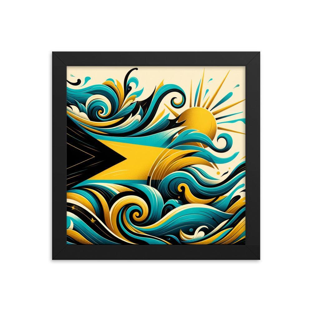 Sunrise Waves Abstract Art Inspired by Bahamas Flag Framed Poster - Oh Posters