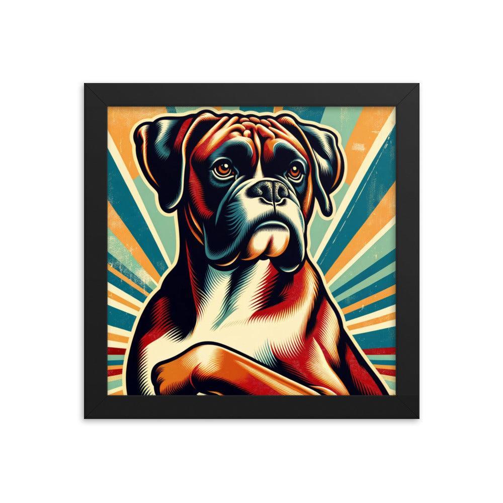 Boxer Dog Retro Sunburst Art Framed Poster - Oh Posters