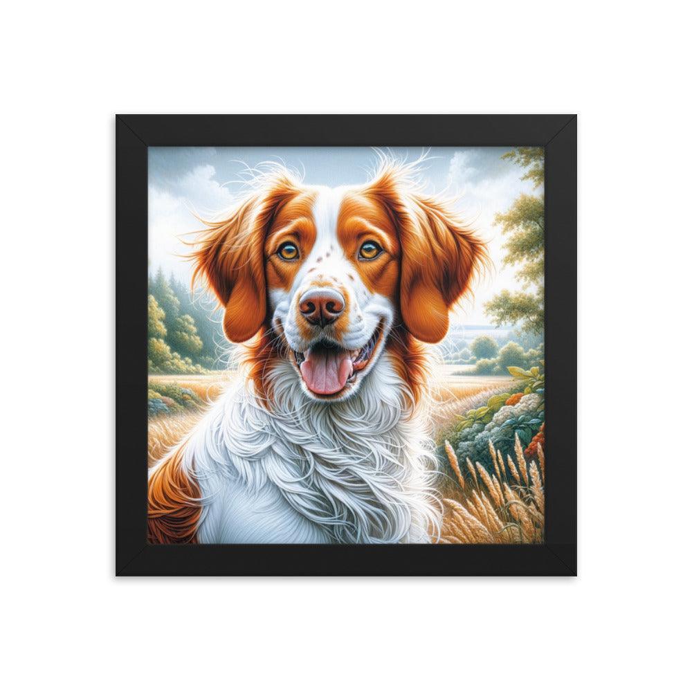 Brittany Dog Energetic Outdoor Pose in Vibrant Colors Framed Poster - Oh Posters