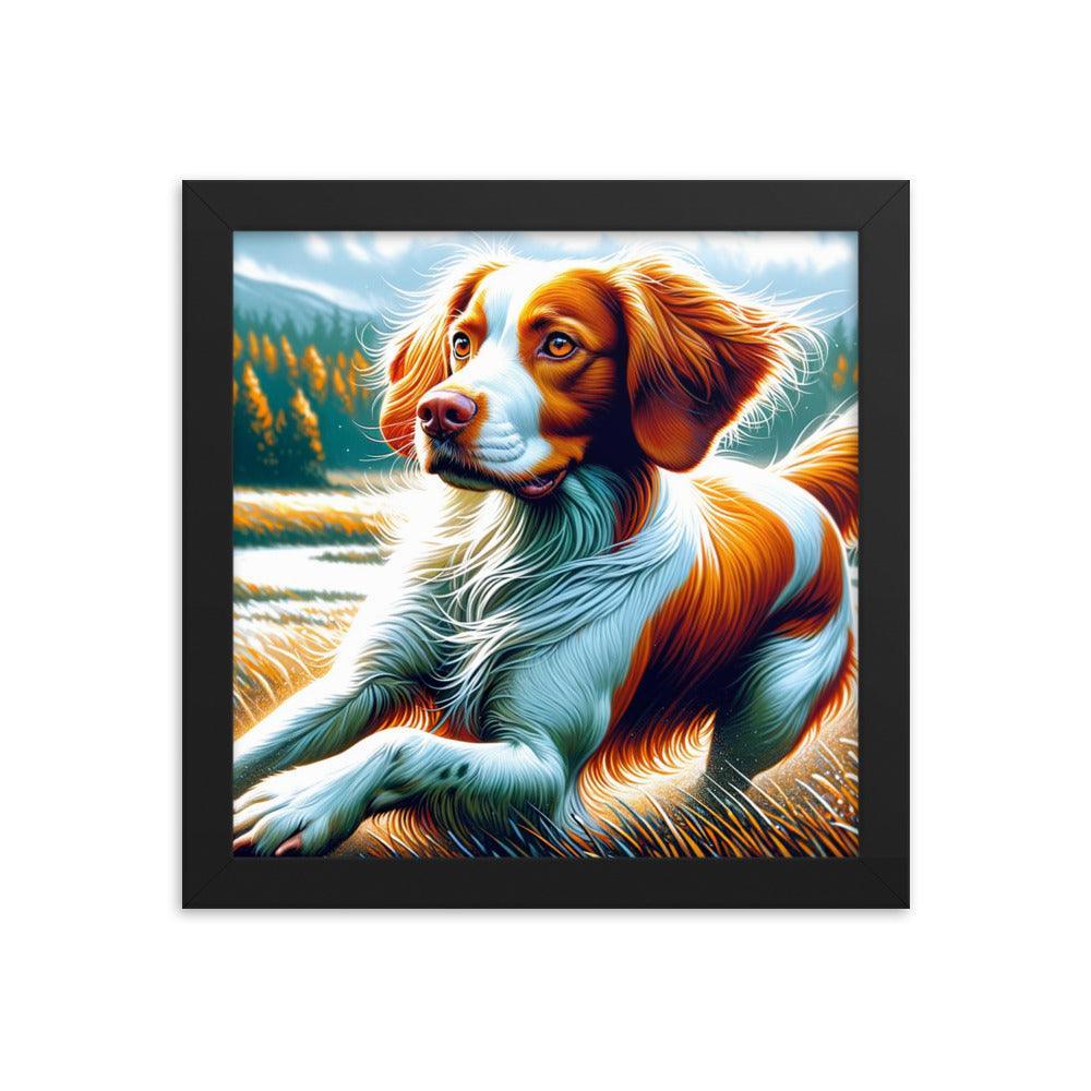 Brittany Dog in Nature Dynamic Pose with Vibrant Outdoor Scene Framed Poster - Oh Posters