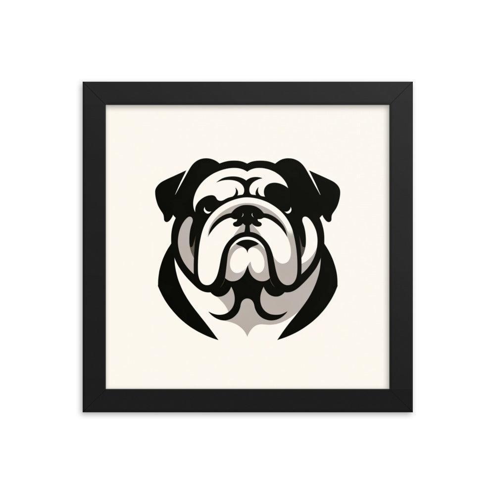 English Bulldog Minimalist Art with Clean Lines and Monochrome Palette Framed Poster - Oh Posters