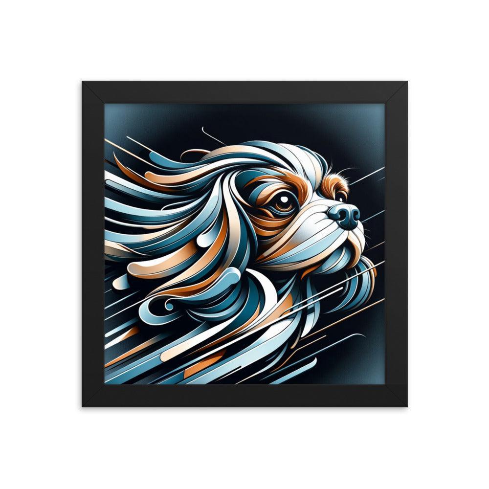 Cavalier King Charles Spaniel Futurism with Dynamic Lines and Metallic Tones Framed Poster - Oh Posters