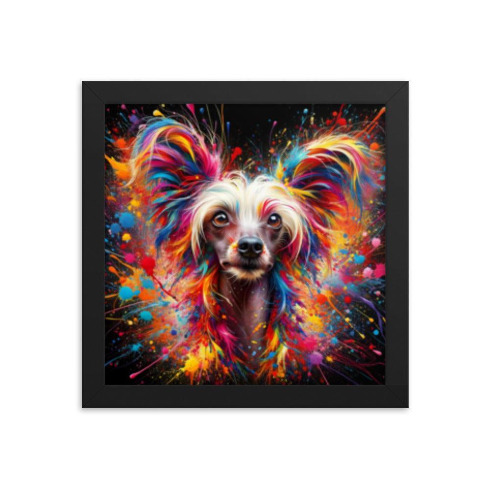 Chinese Crested Dog Colorful Splatter Art and Dynamic Texture Framed Poster - Oh Posters