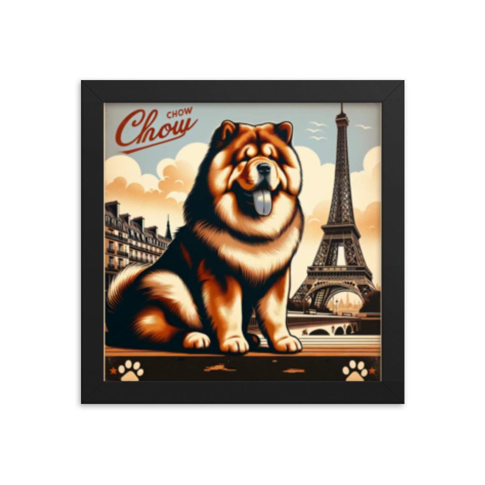 Chow Chow Vintage Travel Art with Retro Eiffel Tower Framed Poster - Oh Posters