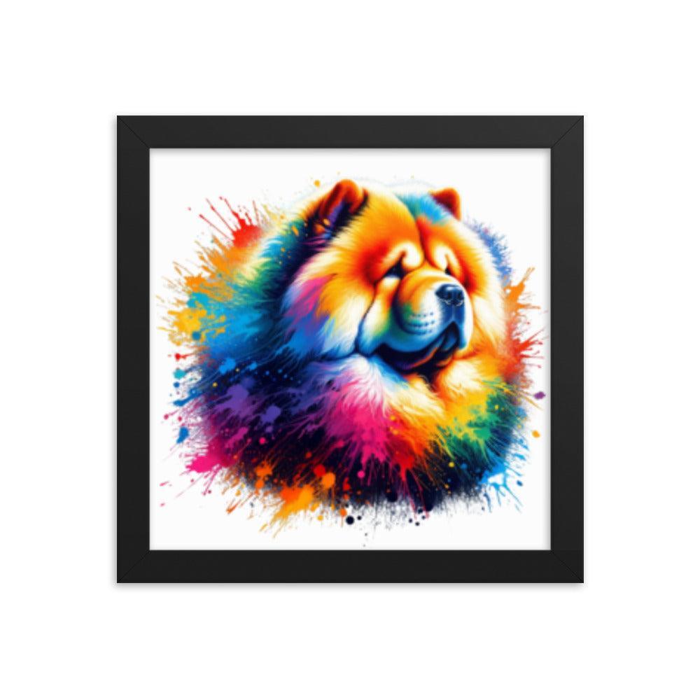 Chow Chow in Rainbow Splatter Abstract Dynamic Colors Framed Poster - Oh Posters