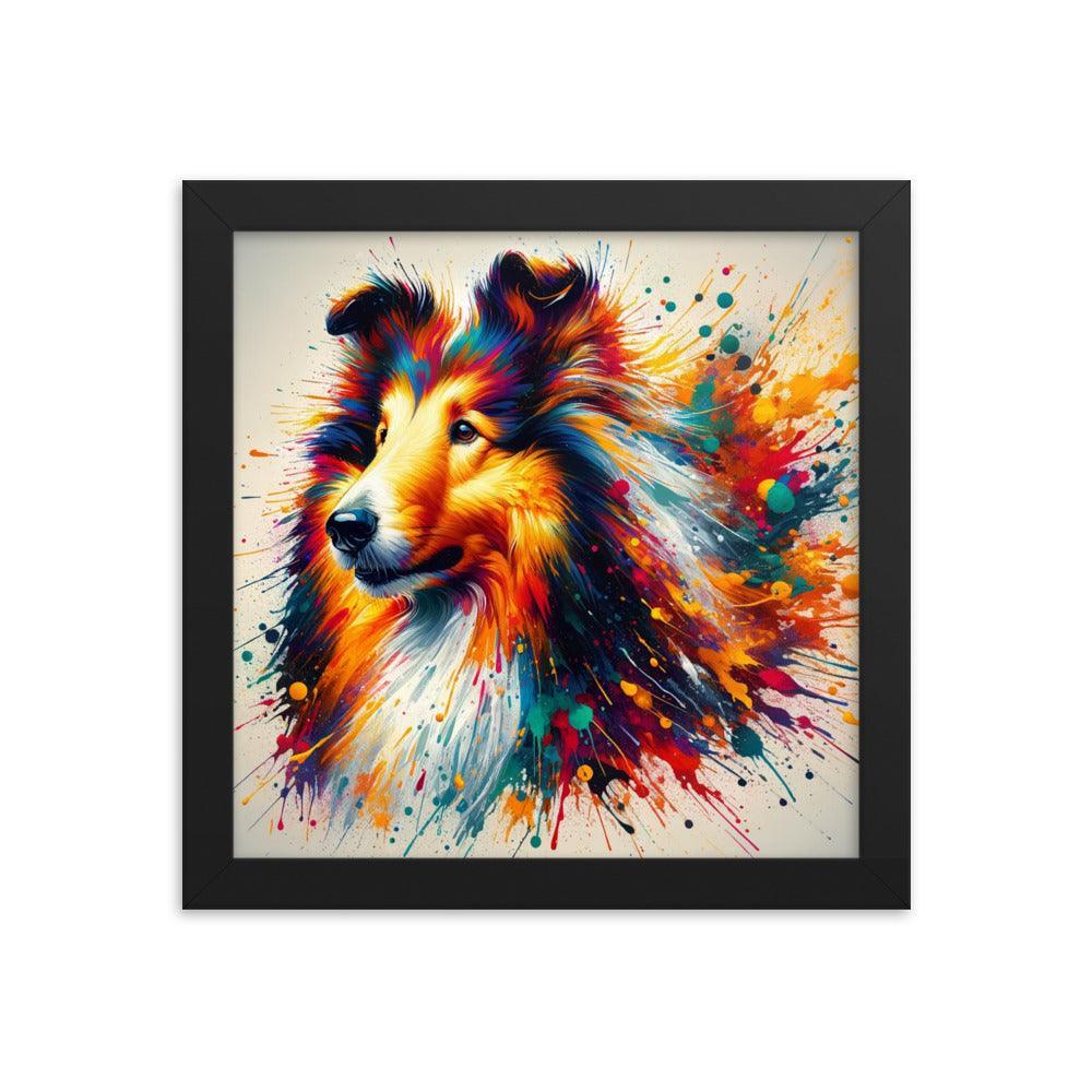 Rough Collie Dog Splatter Art Explosive Colors Framed Poster - Oh Posters