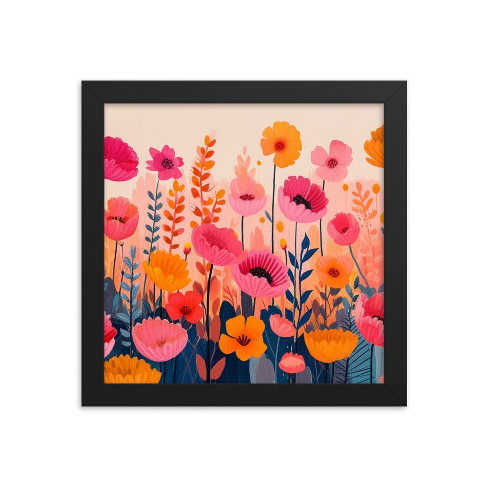 Cheerful Wildflowers Warm Tones Illustration Framed Poster - Oh Posters