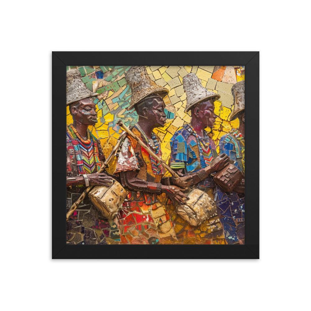 Colorful Cameroon Drummers Mosaic Art Framed Poster - Oh Posters