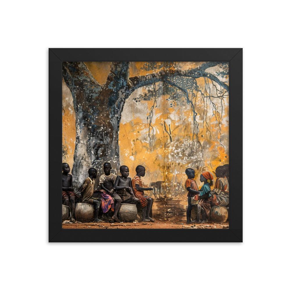 Central African Children Under Baobab Tree Vintage Framed Poster - Oh Posters