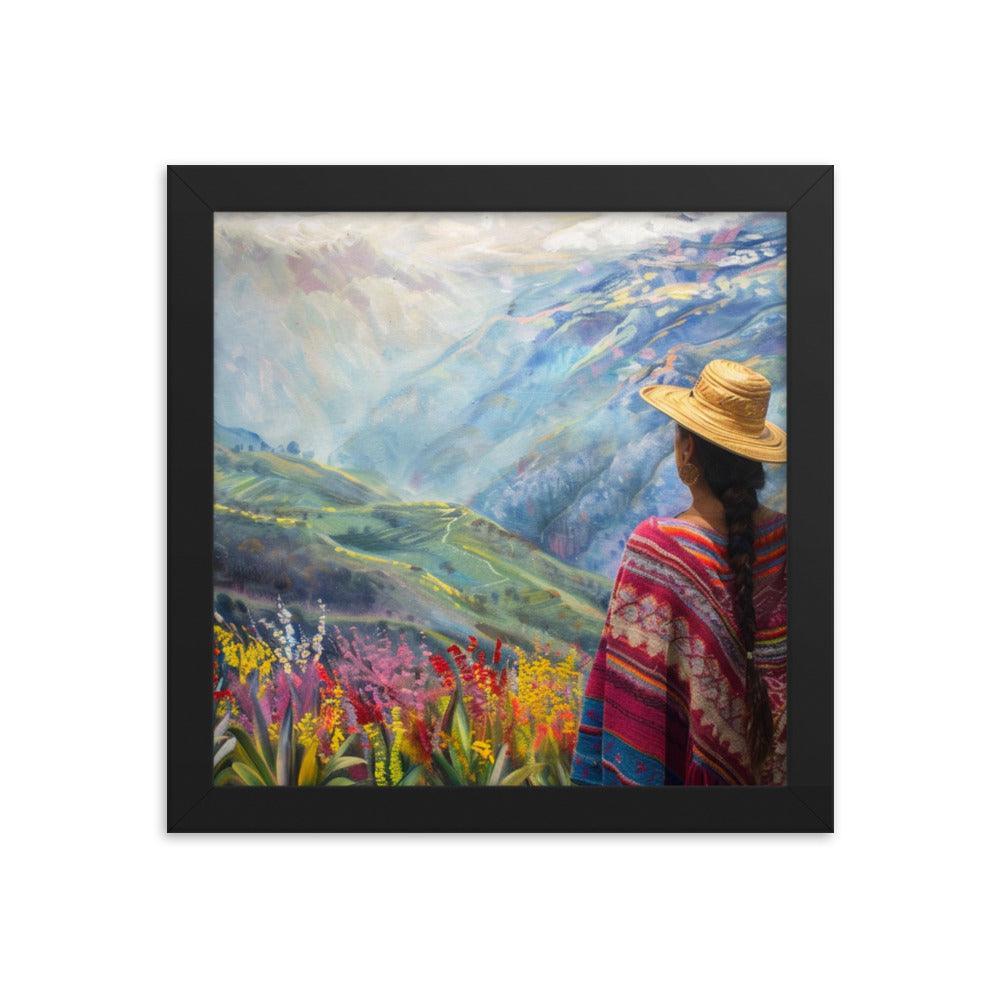 Ecuador Highlands Woman Scenic Painting Framed Poster - Oh Posters