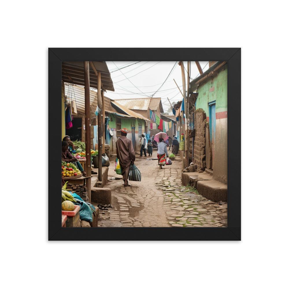 Ethiopia Vibrant Market Street with Fresh Produce Framed Poster - Oh Posters