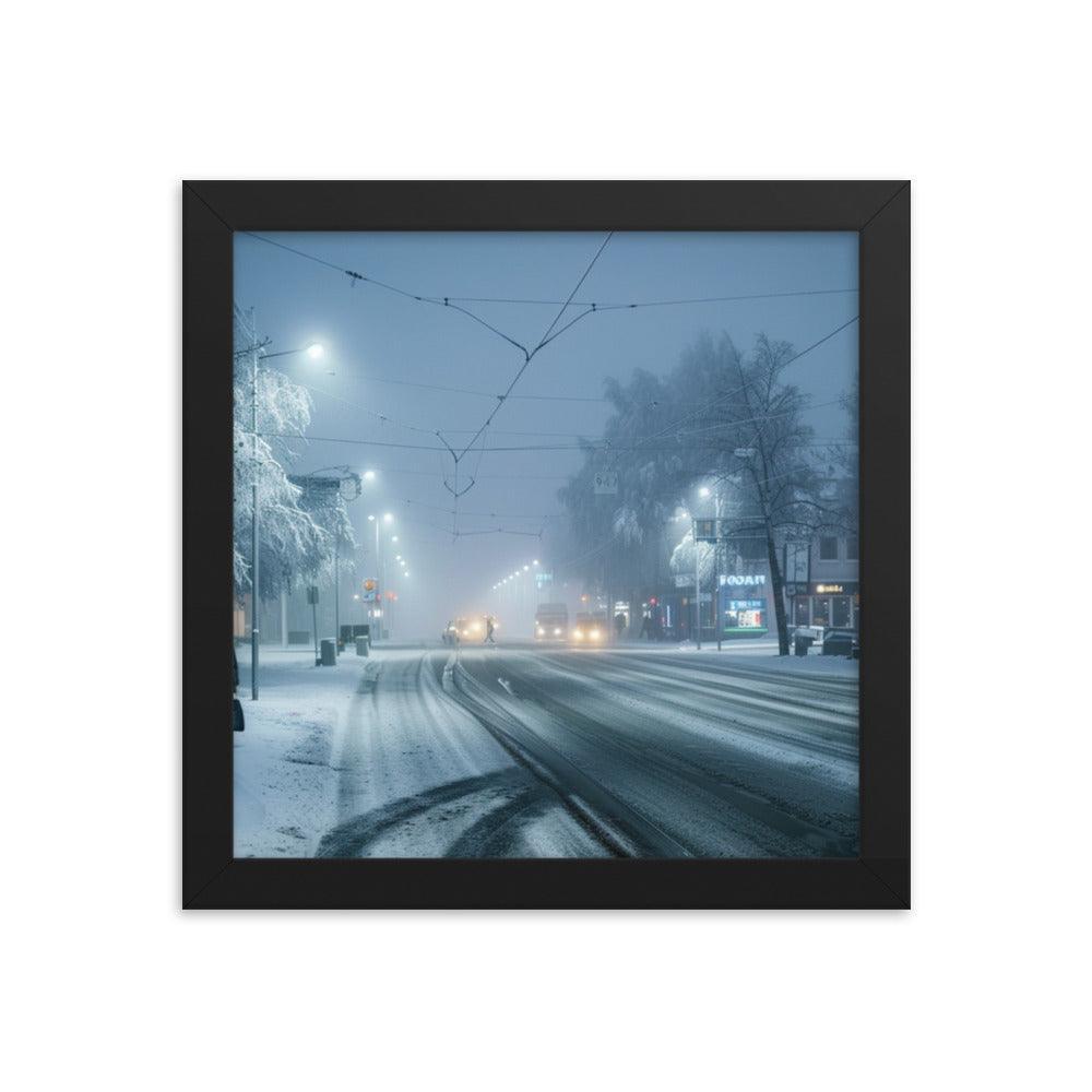 Finland Winter Night Snowy Street Framed Poster - Oh Posters