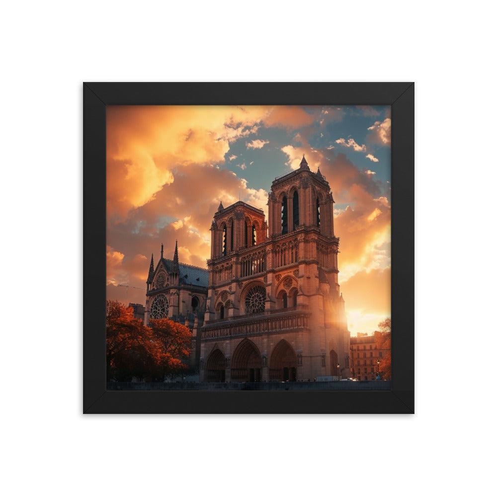 France Paris Notre Dame Cathedral Scenic Sunset Framed Poster - Oh Posters