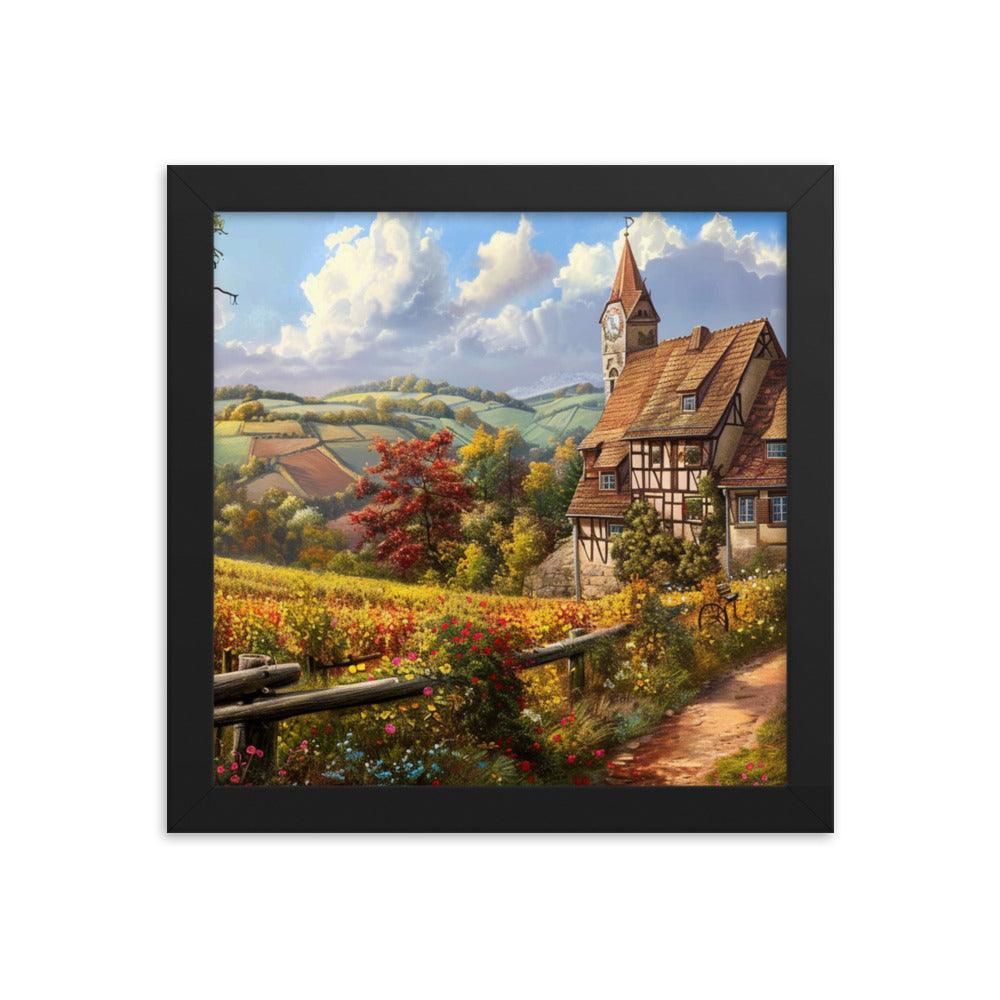 Germany Scenic Vineyard Cottage Landscape Framed Poster - Oh Posters