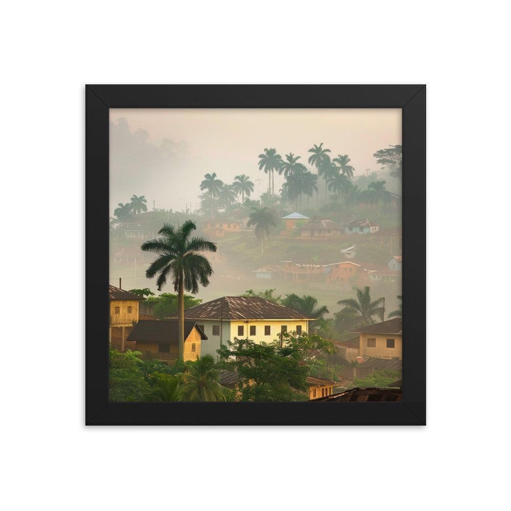 Ghana Misty Hillside Village Morning Framed Poster - Oh Posters