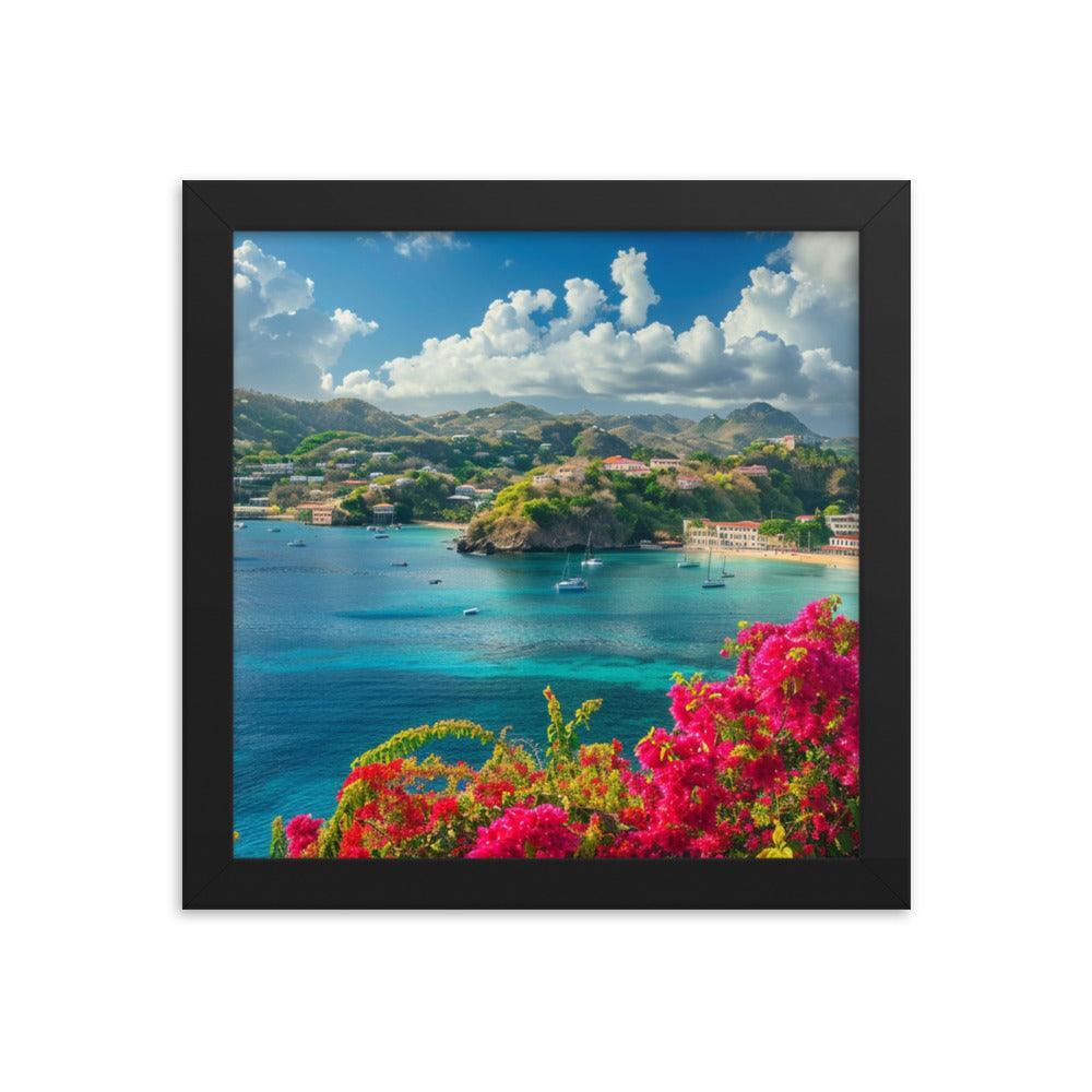 Grenada Tropical Bay Lush Hillside Framed Poster - Oh Posters