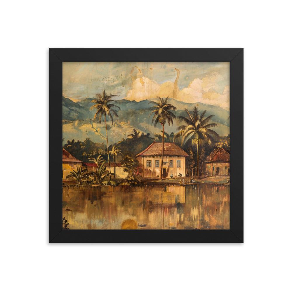 Guyana Traditional Village Scenic Mountains Framed Poster - Oh Posters