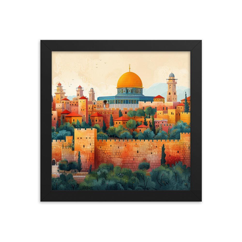 Israel Jerusalem Old City Illustration Framed Poster - Oh Posters